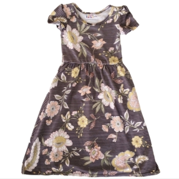 Dot Dot Smile Dress Short-sleeve Black Striped Floral Baby Girls 12-24M - Picture 1 of 4